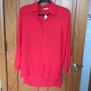 Coral red hi-low blouse